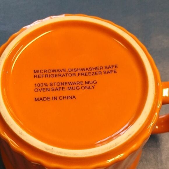 Blue and Orange Stoneware Mugs w/ Lids Cottagecore Countrycore Office - Picture 5 of 7